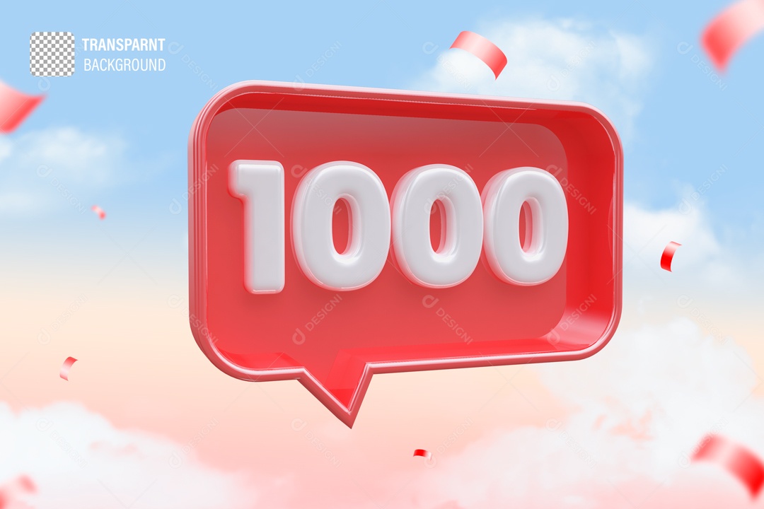 Seguidores 1000 Elemento 3D Vermelho e Branco para Composição PSD