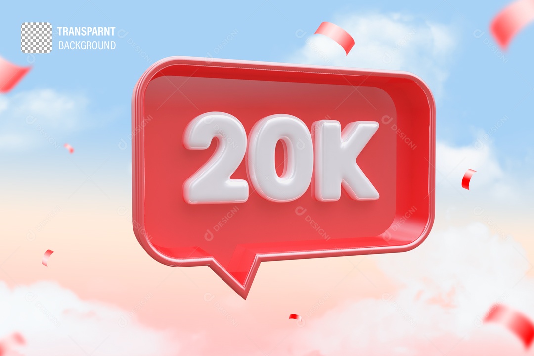 Seguidores 20K Elemento 3D Vermelho e Branco para Composição PSD