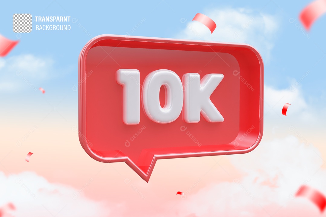 Seguidores 10K Elemento 3D Vermelho e Branco para Composição PSD