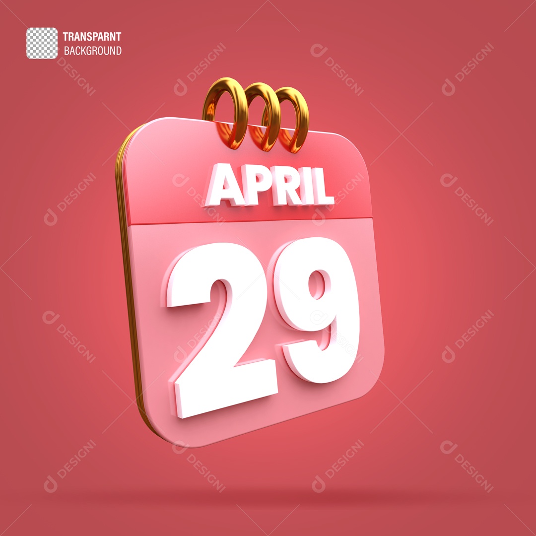 Calendário 29 Elemento 3D para Composição PSD