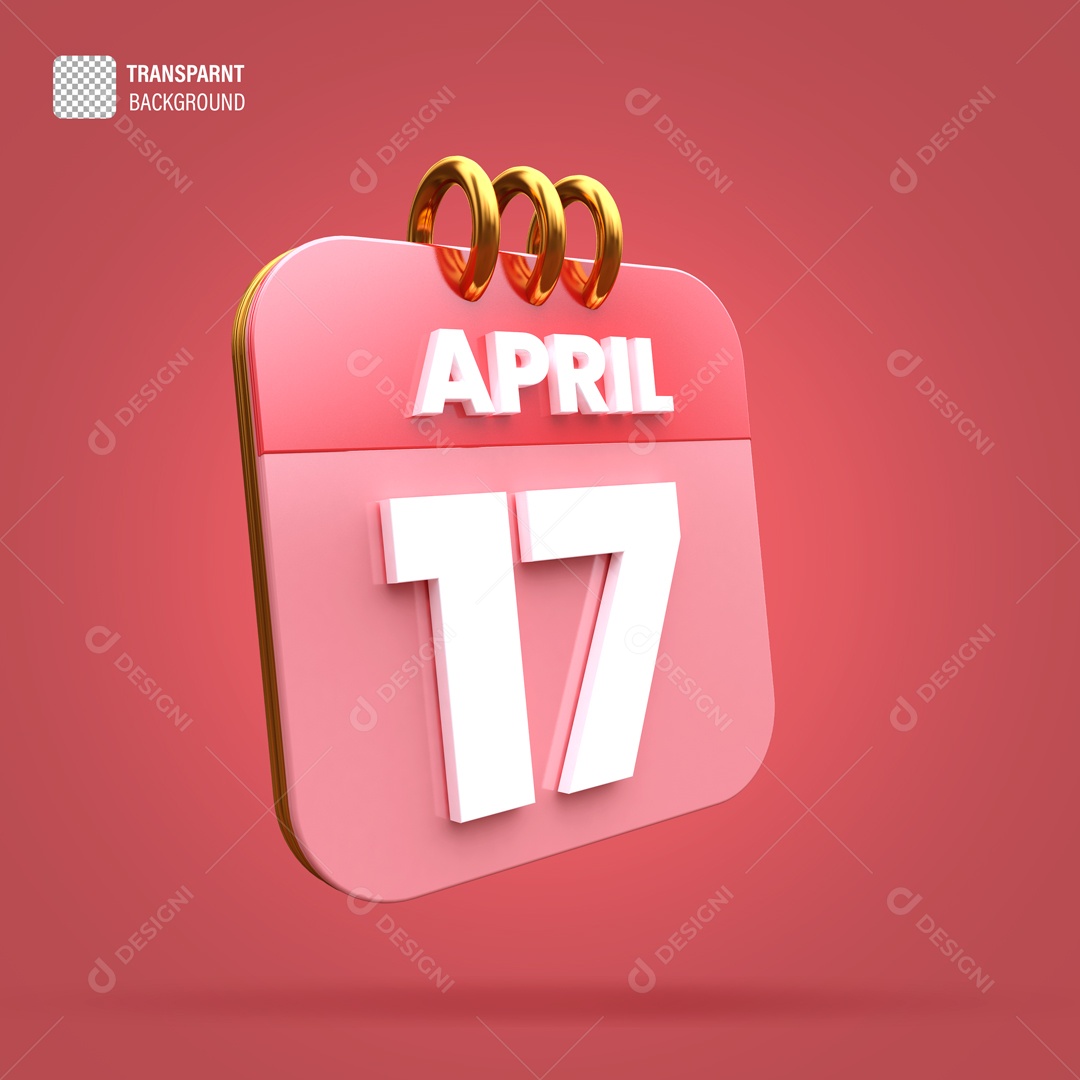 Calendário 17 Elemento 3D para Composição PSD