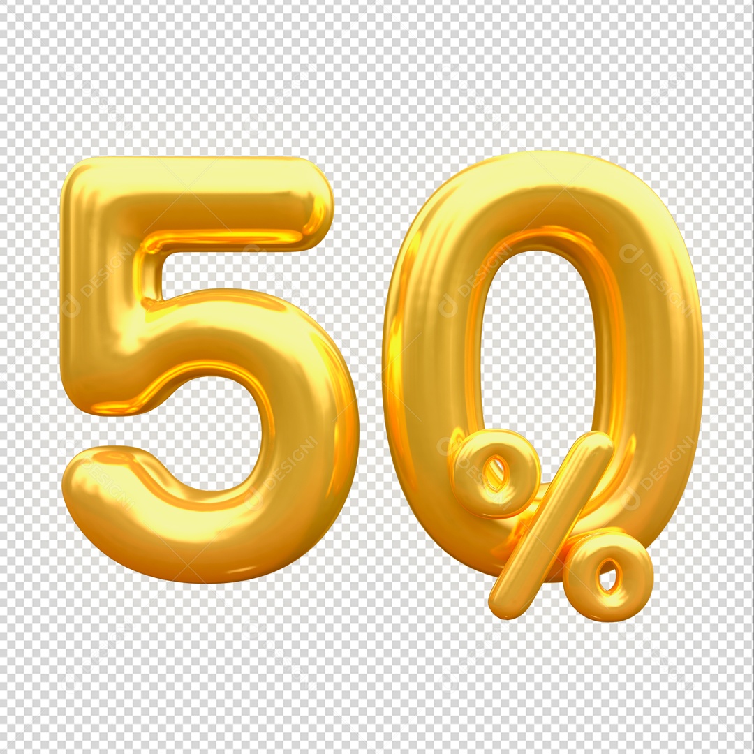 Desconto de 50% Elemento 3D Dourado para Composição PSD