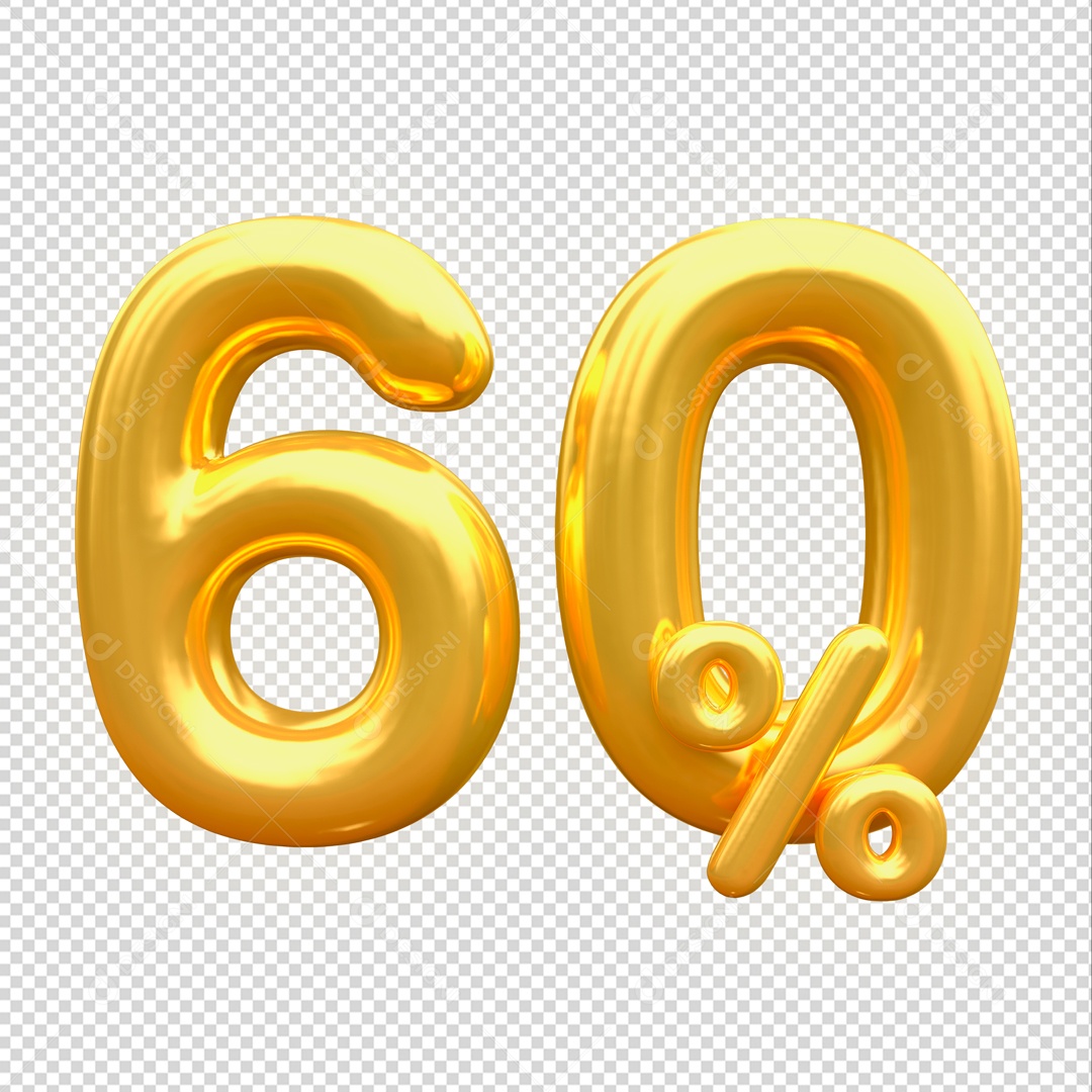 Desconto de 60% Elemento 3D Dourado para Composição PSD