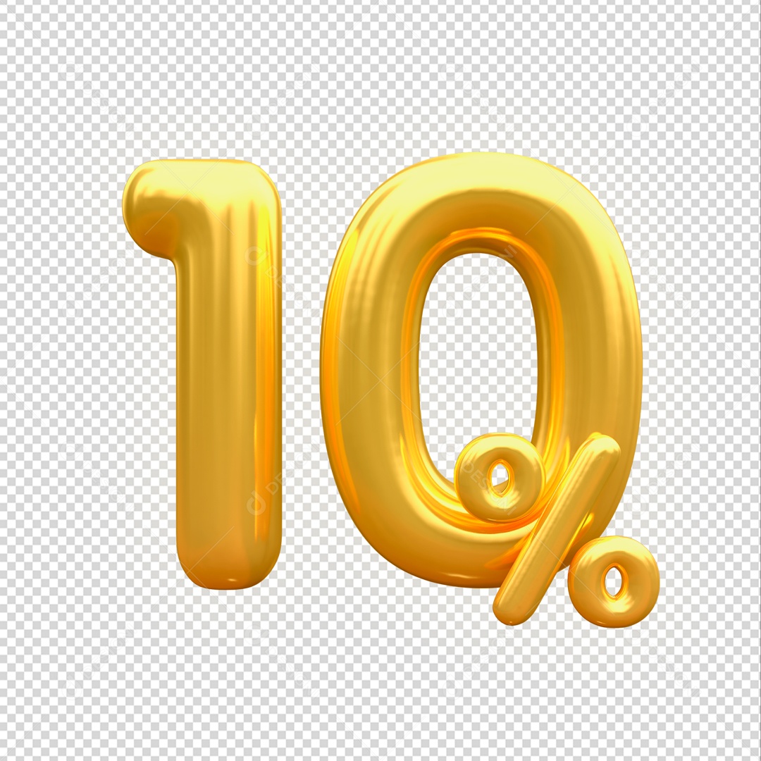 Desconto de 10% Elemento 3D Dourado para Composição PSD