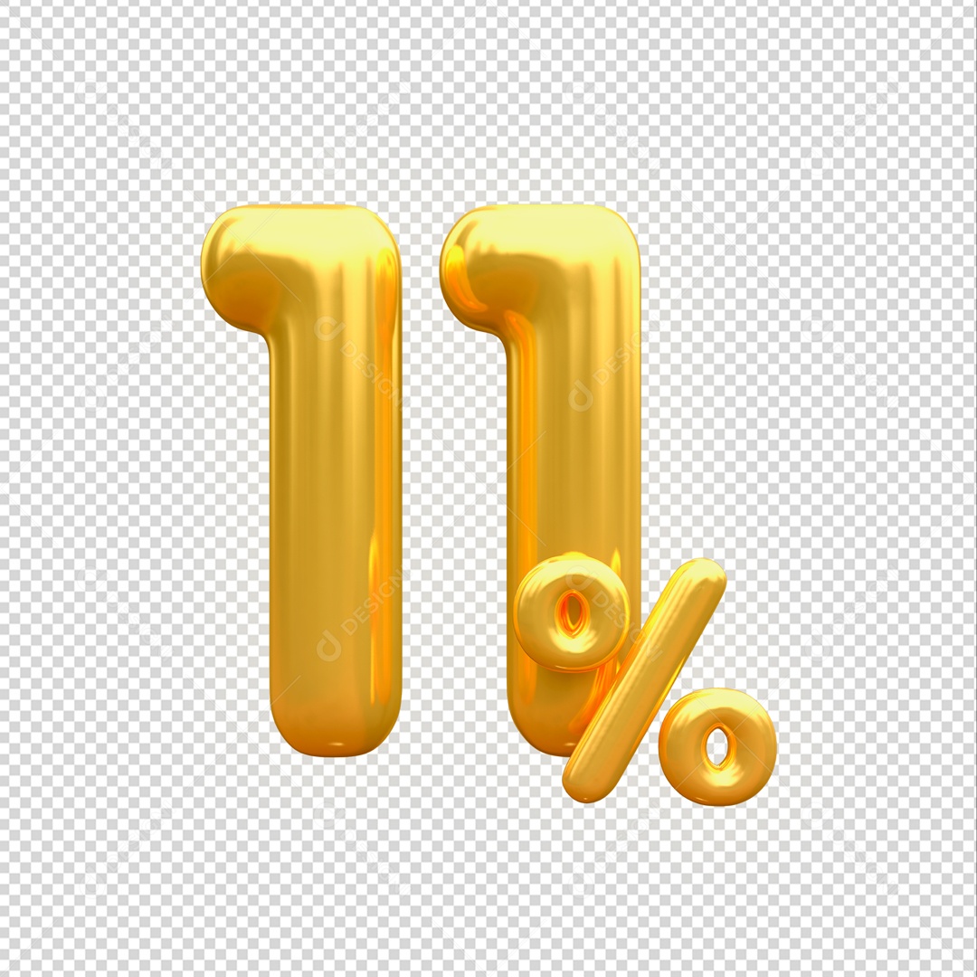 Desconto de 11% Elemento 3D Dourado para Composição PSD