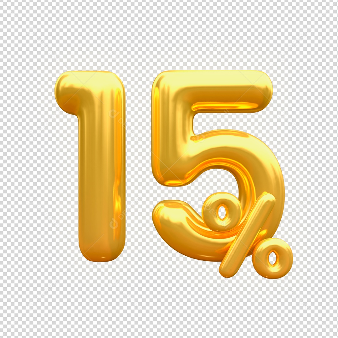 Desconto de 15% Elemento 3D Dourado para Composição PSD