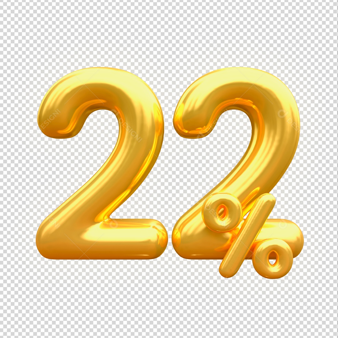 Desconto de 22% Elemento 3D Dourado para Composição PSD