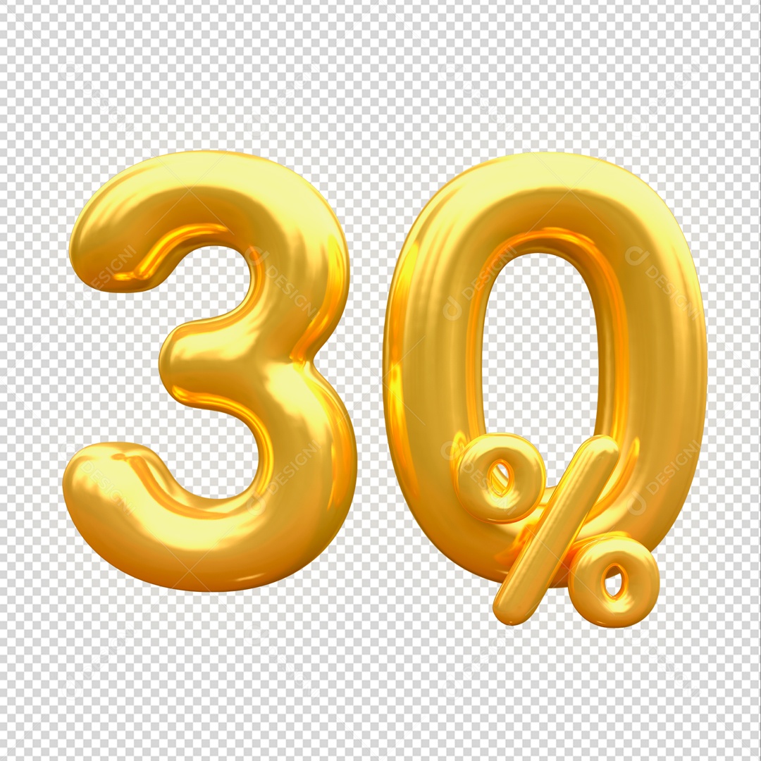 Desconto de 30% Elemento 3D Dourado para Composição PSD