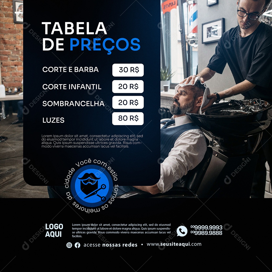 Barbearia Tabela de Preços Social Media PSD Editável