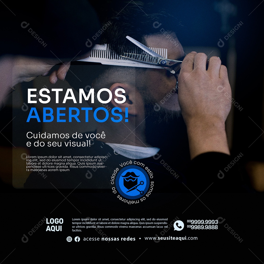 Barbearia Estamoas Aberto Social Media PSD Editável