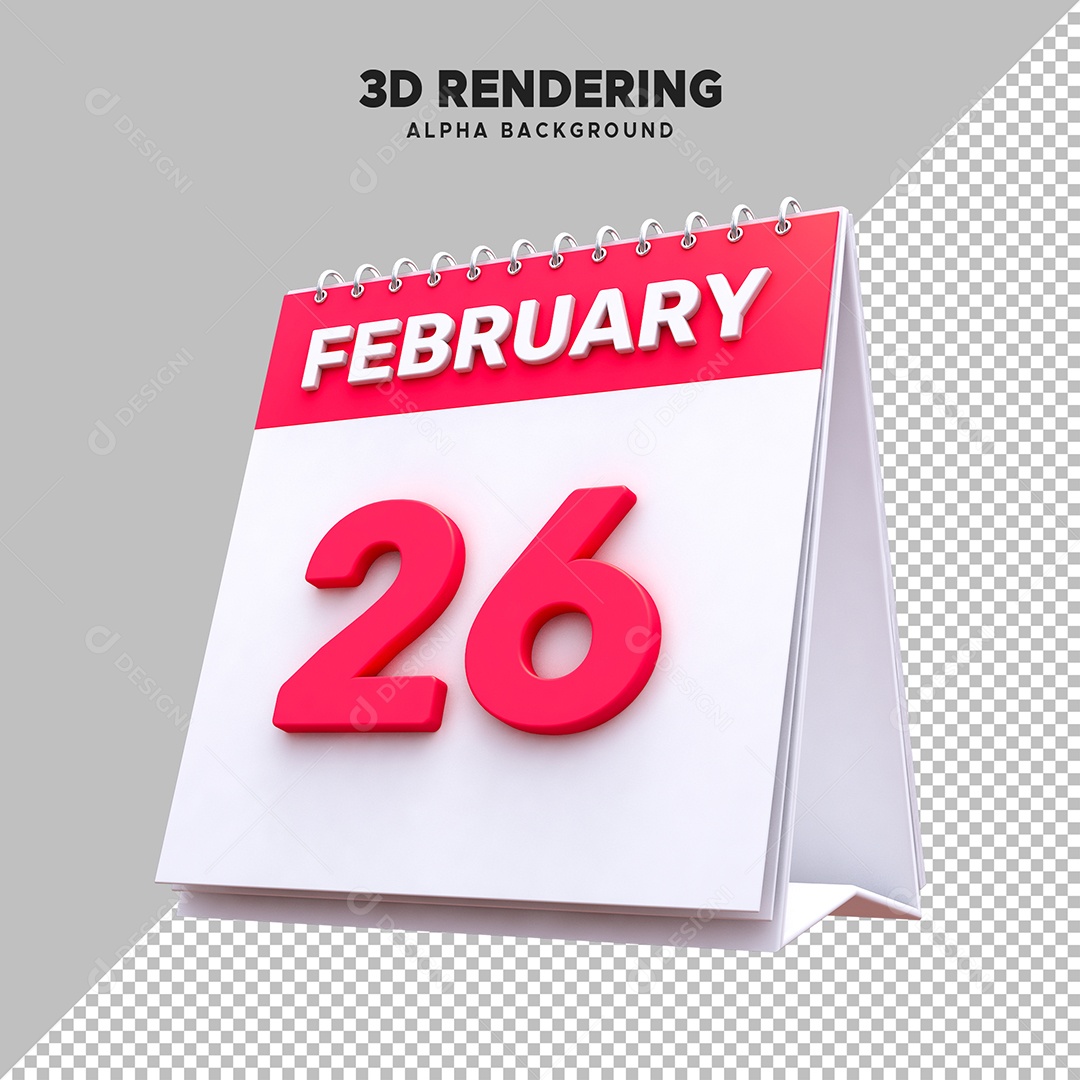 Calendário Dia 26 Elemento 3D para Composição PSD