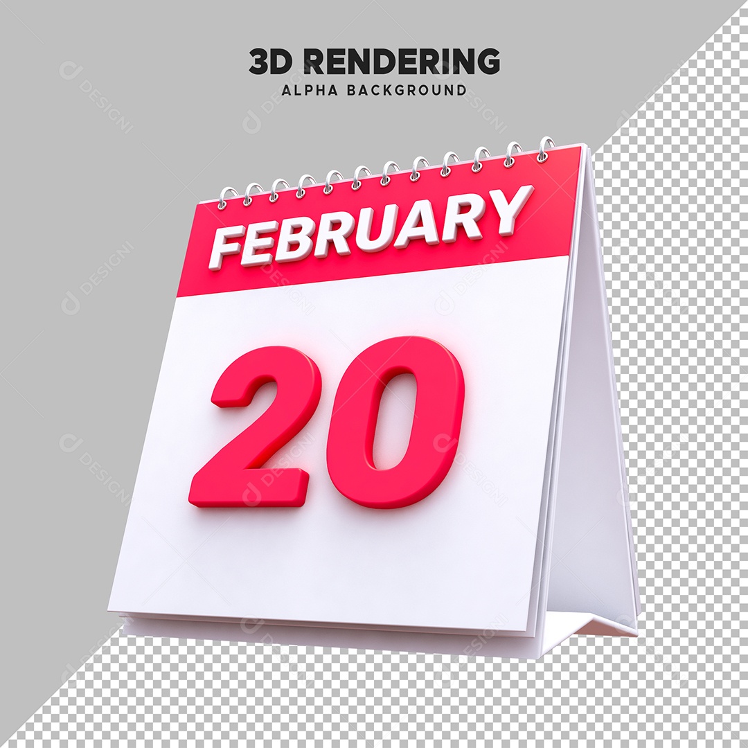 Calendário Dia 20 Elemento 3D para Composição PSD