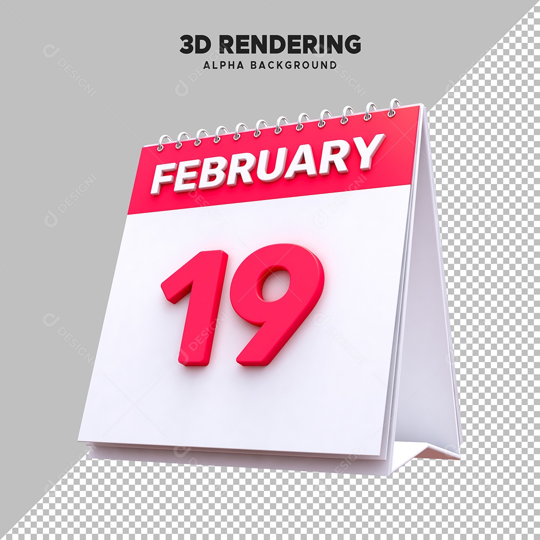 Calendário Dia 19 Elemento 3D para Composição PSD