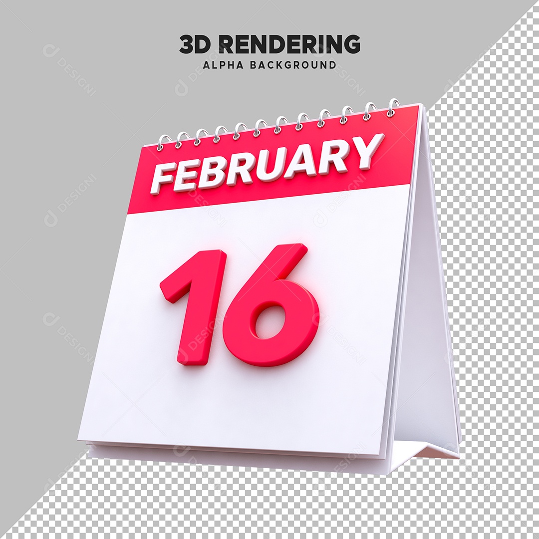 Calendário Dia 16 Elemento 3D para Composição PSD