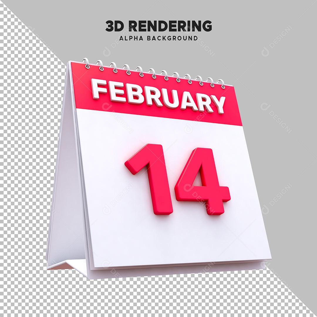 Calendário Dia 14 Elemento 3D para Composição PSD