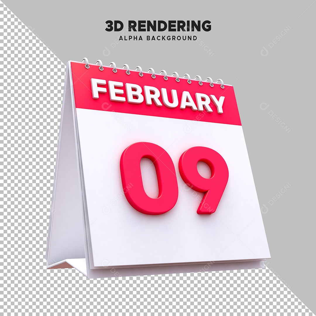 Calendário Dia 09 Elemento 3D para Composição PSD