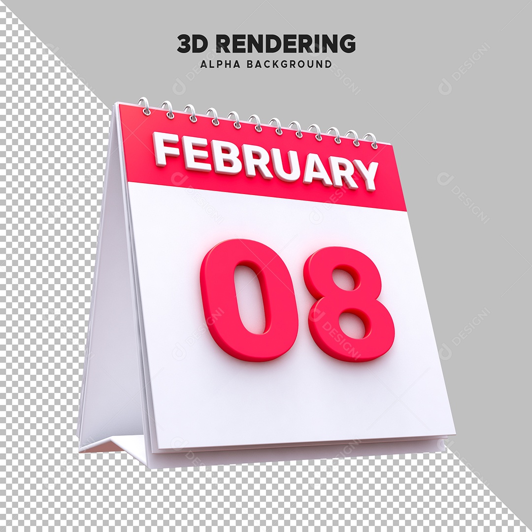 Calendário Dia 08 Elemento 3D para Composição PSD