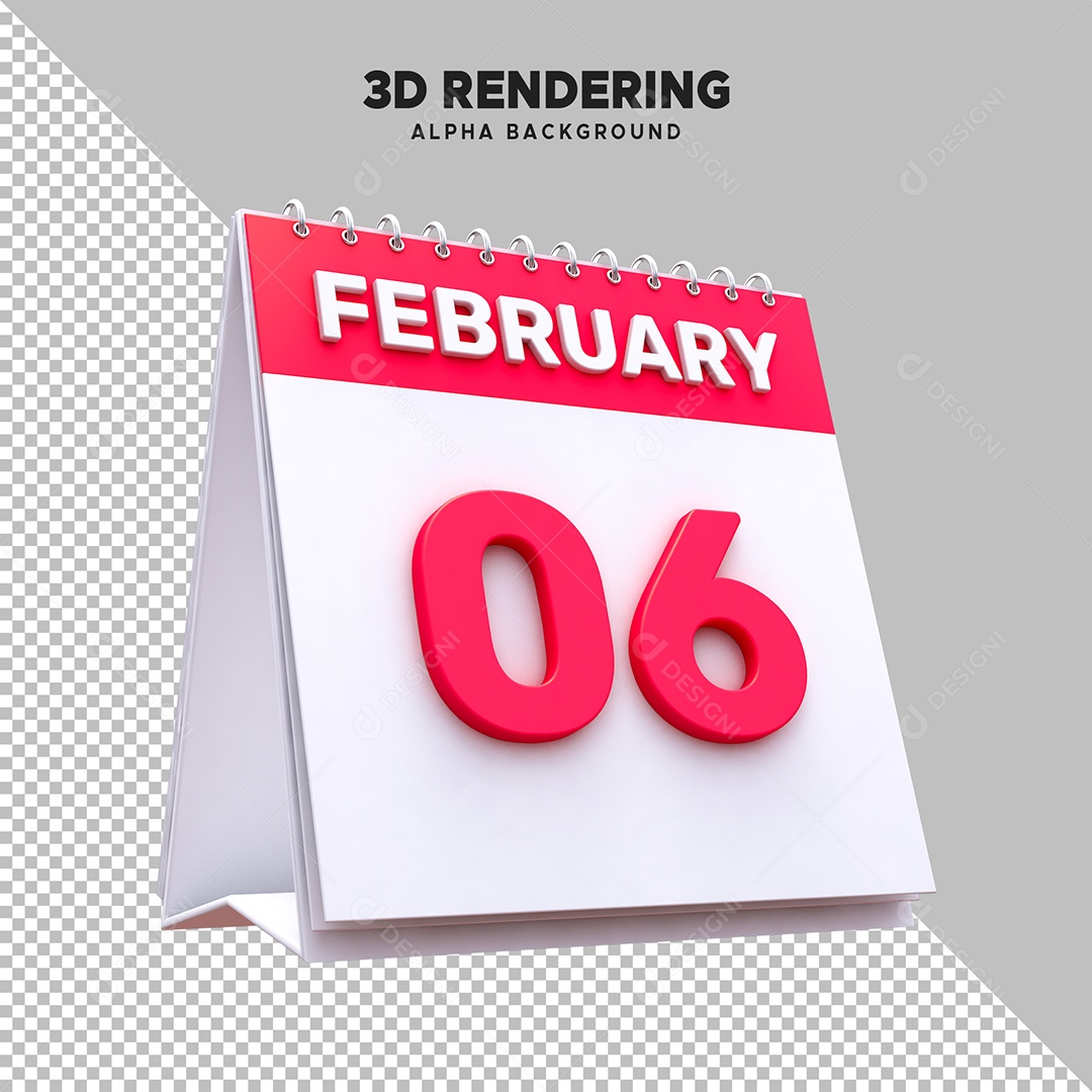 Calendário Dia 06 Elemento 3D para Composição PSD