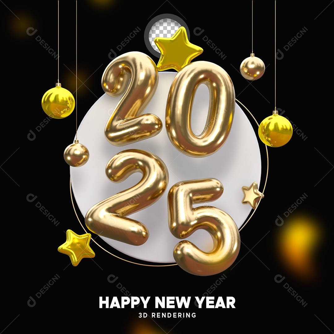 Feliz Ano Novo 2025 Elemento 3D Para Composição PSD