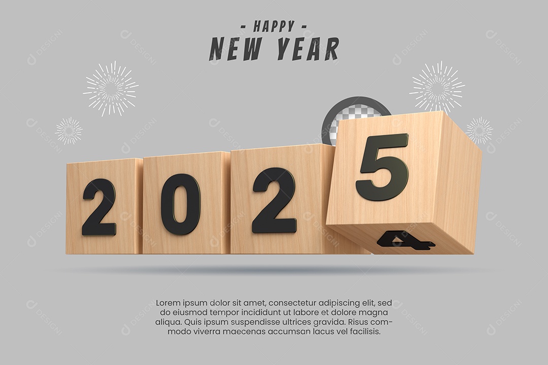 Feliz Ano Novo 2025 Elemento 3D Para Composição PSD