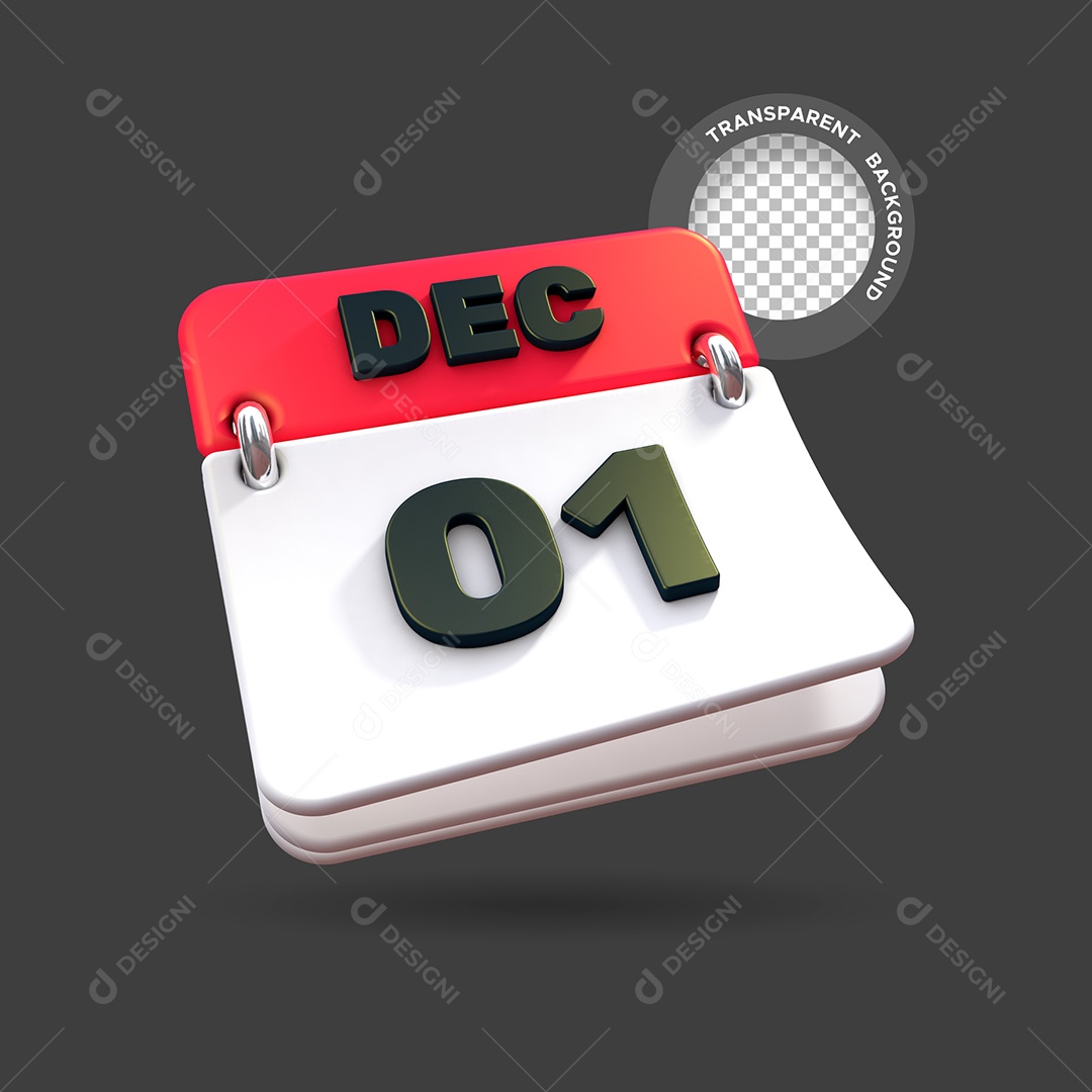 Calendário Dia 01 Elemento 3D para Composição PSD