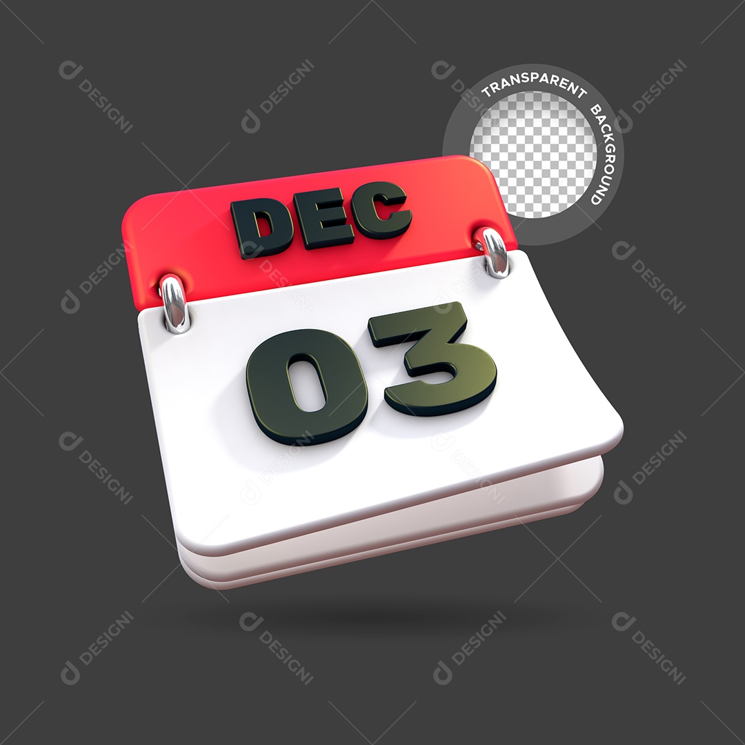 Calendário Dia 03 Elemento 3D para Composição PSD