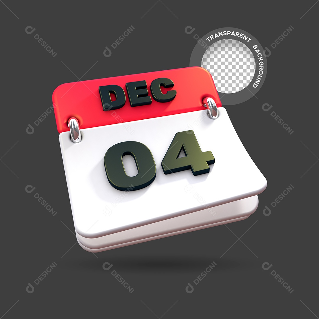 Calendário Dia 04 Elemento 3D para Composição PSD