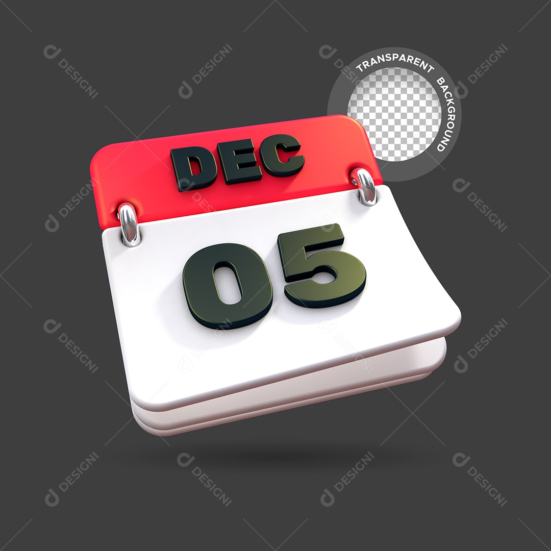 Calendário Dia 05 Elemento 3D para Composição PSD