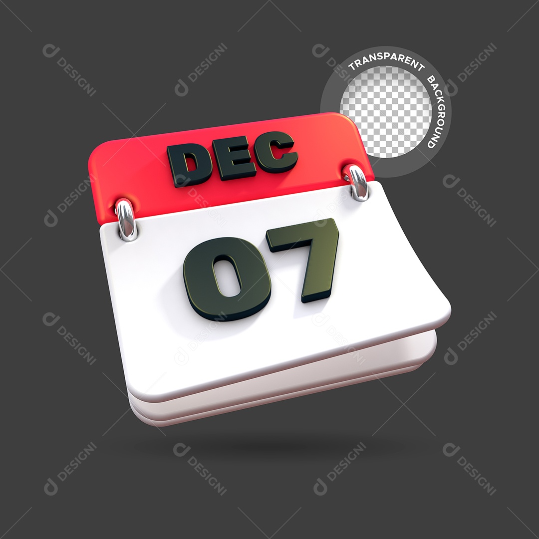 Calendário Dia 07 Elemento 3D para Composição PSD