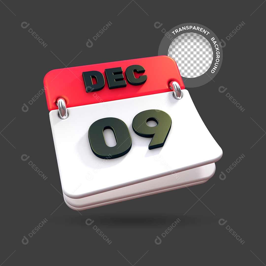 Calendário Dia 09 Elemento 3D para Composição PSD