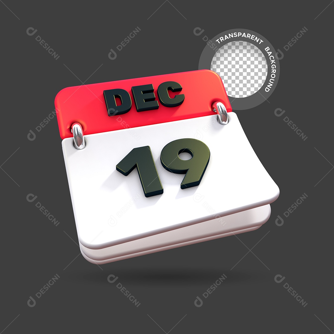 Calendário Dia 19 Elemento 3D para Composição PSD