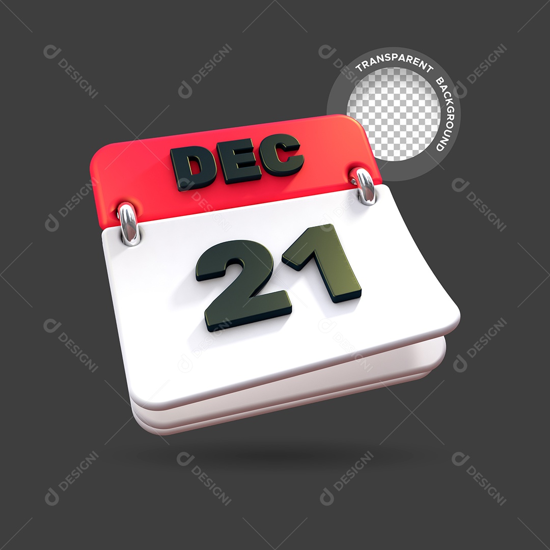 Calendário Dia 21 Elemento 3D para Composição PSD