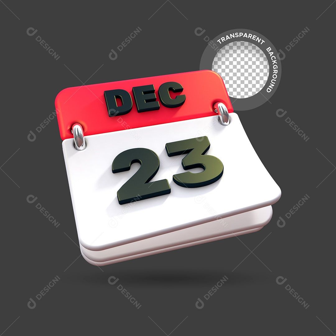 Calendário Dia 23 Elemento 3D para Composição PSD