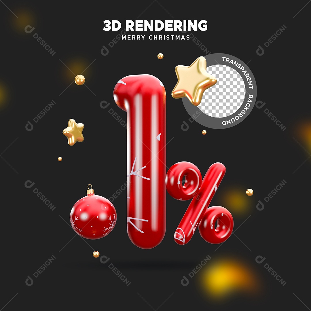 Desconto de 1% Elemento 3D de Natal para Composição PSD
