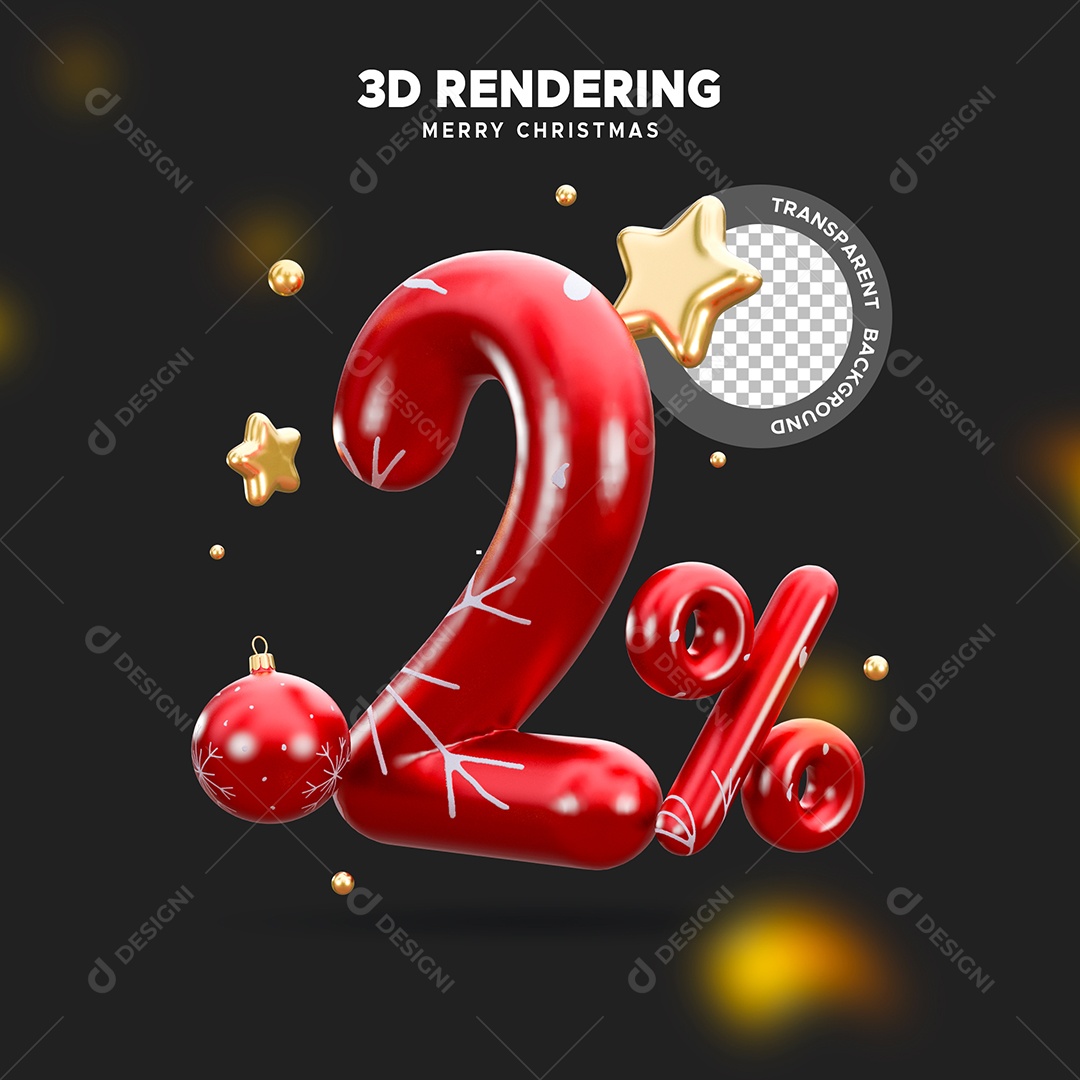 Desconto de 2% Elemento 3D de Natal para Composição PSD