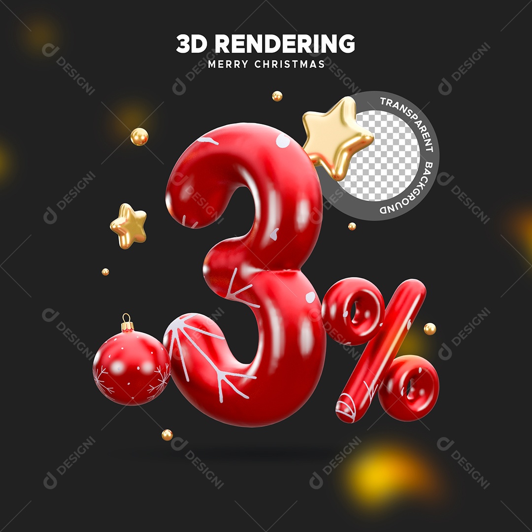 Desconto de 3% Elemento 3D de Natal para Composição PSD