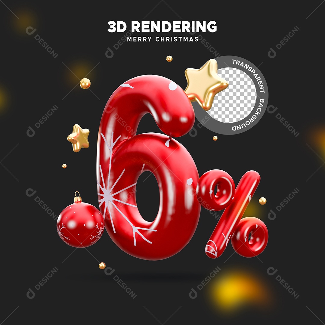 Desconto de 6% Elemento 3D de Natal para Composição PSD