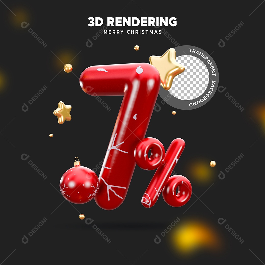 Desconto de 7% Elemento 3D de Natal para Composição PSD