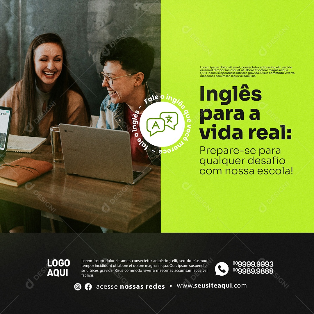 Escola de Inglês Social Media PSD Editável