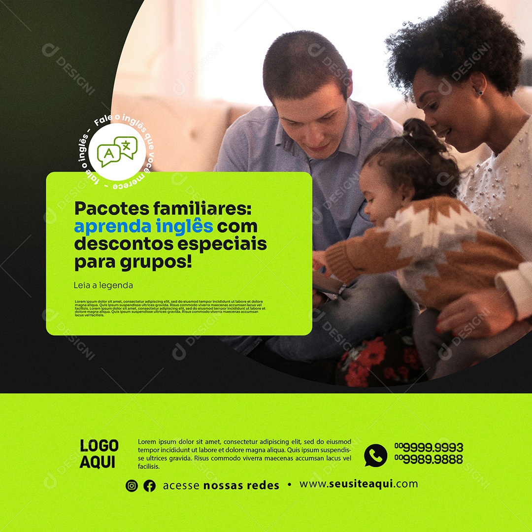 Escola de Inglês Pacotes Social Media PSD Editável