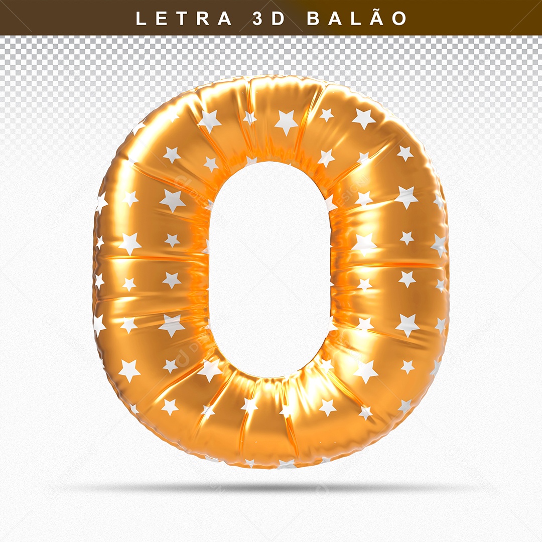 Letra Balloon The Maiúscula Golden 3D Element for PSD Composition