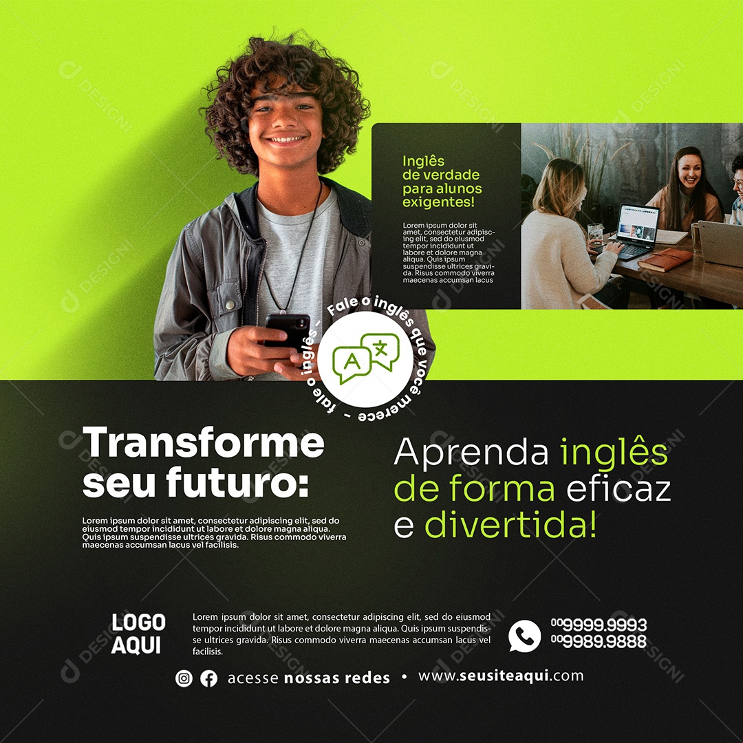 Escola de Inglês Social Media PSD Editável