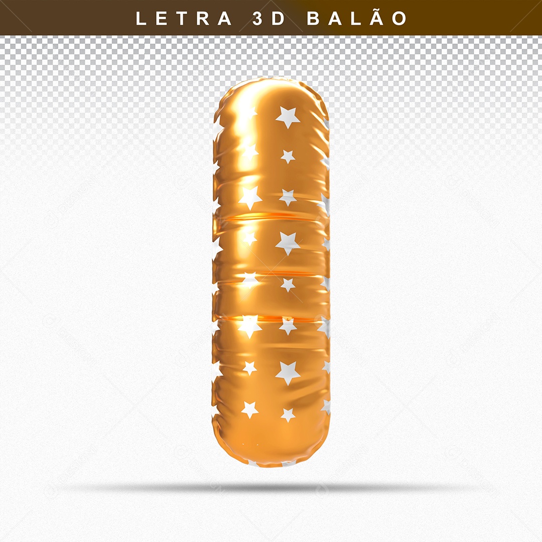 Balão de Letra I Maiúscula Elemento 3D Dourado  para Composição PSD