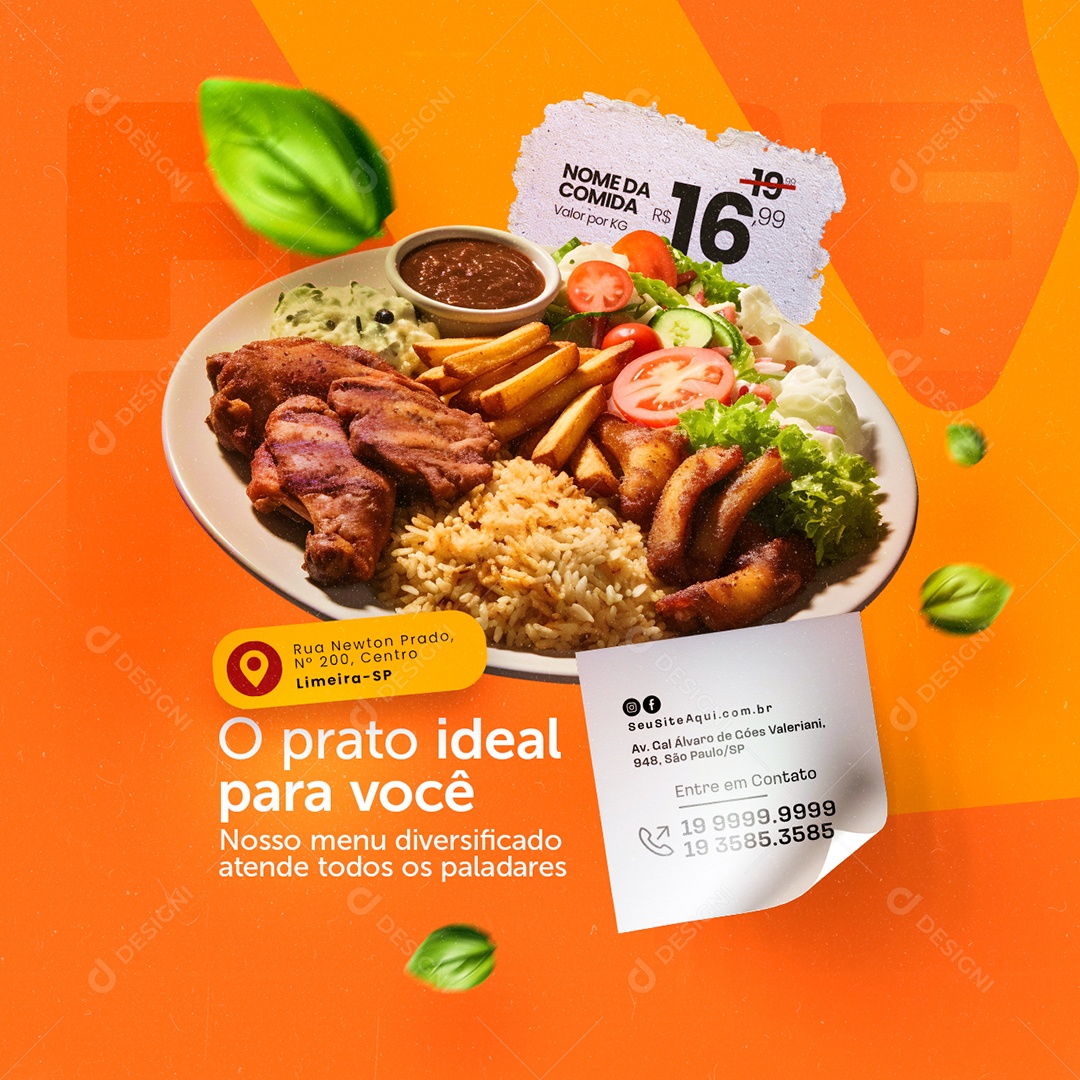 Restaurante O Prato Ideal para Você Social Media PSD Editável
