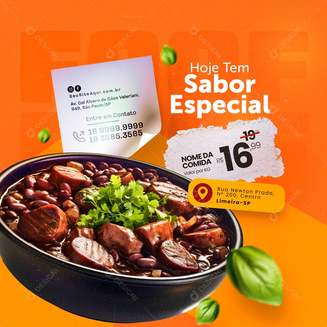 Restaurante Feijoada Hoje Tem Sabor Especial Social Media PSD Editável