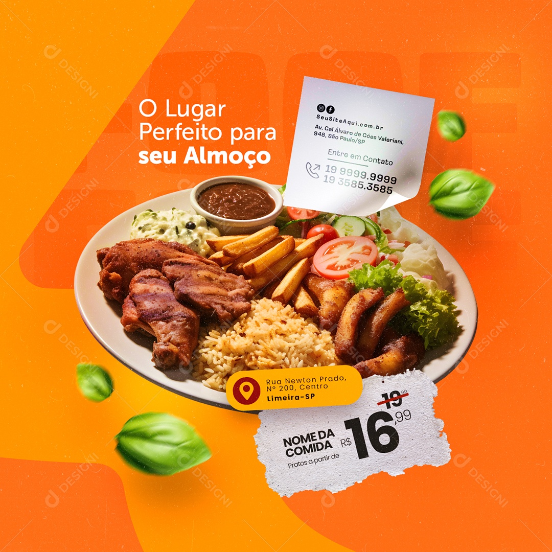 Restaurante O Lugar Perfeito para Seu Almoço Social Media PSD Editável