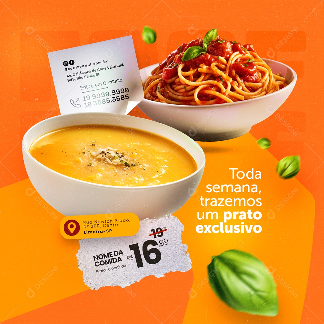 Restaurante Toda Semana Trazemos um Prato Exclusivo Social Media PSD Editável