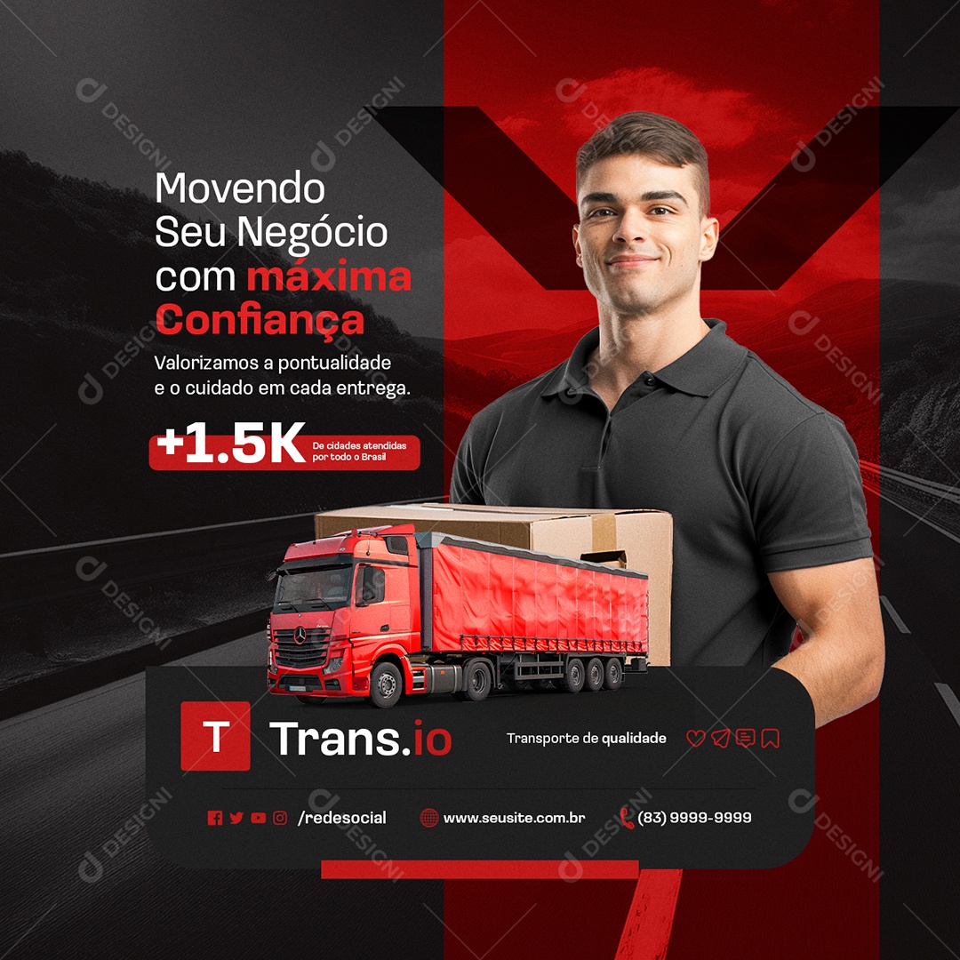 Transportadora Movendo seu Negócio com Máxima Confiança Social Media PSD Editável