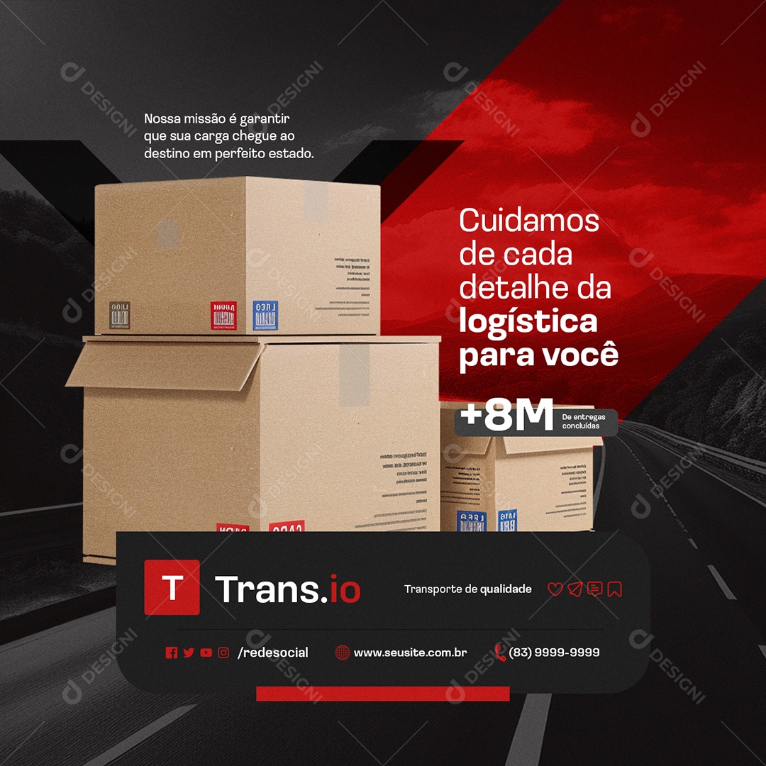 Transportadora Cuidamos de Cada Detalhe da Logística Social Media PSD Editável