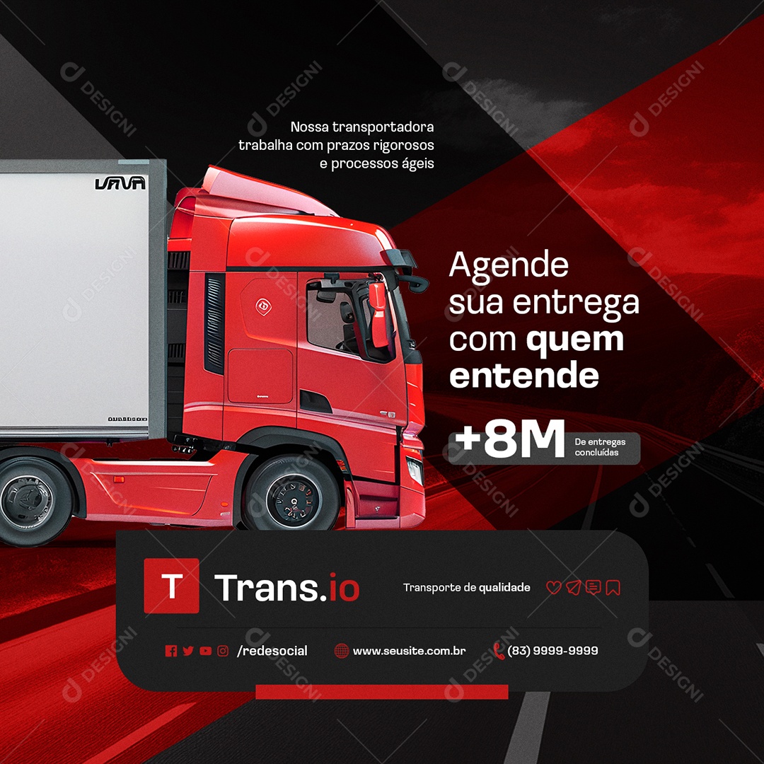 Transportadora Agende sua Entrega com Quem Entende Social Media PSD Editável